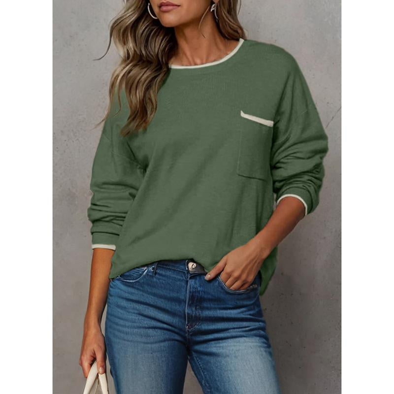 Dokotoo Womens Clothing Crewneck Cuffed Long Sleeve Pocket Loose 2025 Fall Winter Fashion Knit Tops Pullover Sweaters