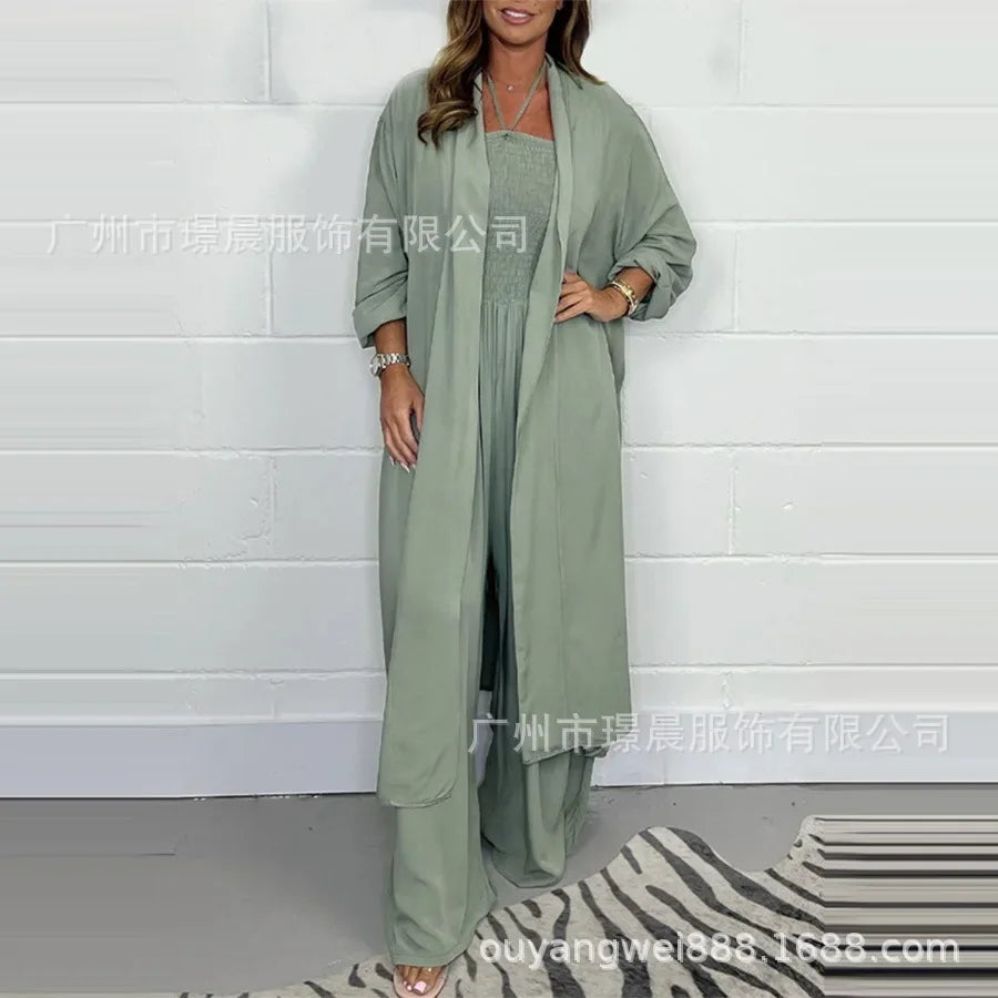 Women Commuter Jumpsuit Summer Solid Thin Outerwear Sexy Lace-Up Pleated Slim High Rise Wide Leg Pants Casual Vacation Party