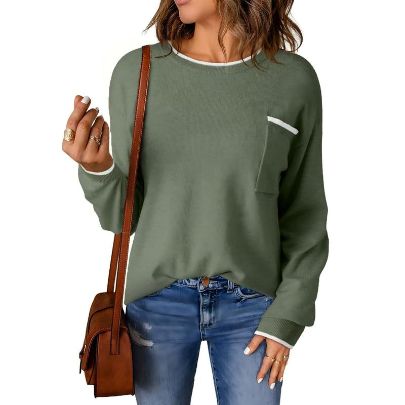 Dokotoo Womens Clothing Crewneck Cuffed Long Sleeve Pocket Loose 2025 Fall Winter Fashion Knit Tops Pullover Sweaters
