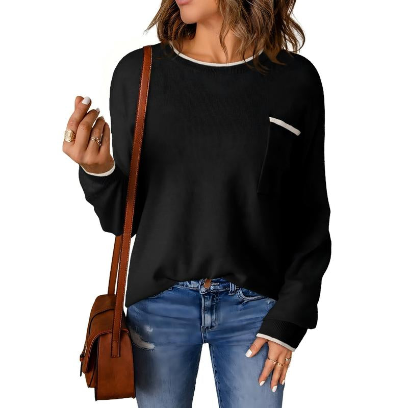 Dokotoo Womens Clothing Crewneck Cuffed Long Sleeve Pocket Loose 2025 Fall Winter Fashion Knit Tops Pullover Sweaters