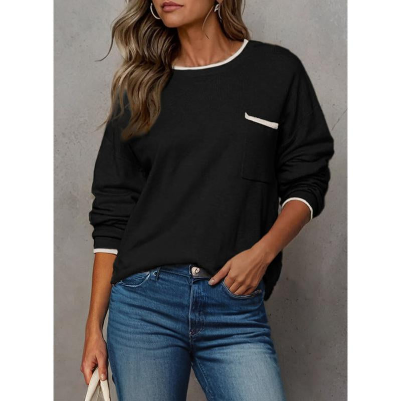 Dokotoo Womens Clothing Crewneck Cuffed Long Sleeve Pocket Loose 2025 Fall Winter Fashion Knit Tops Pullover Sweaters