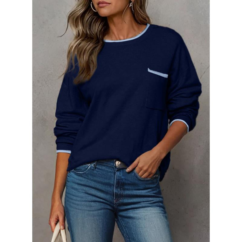 Dokotoo Womens Clothing Crewneck Cuffed Long Sleeve Pocket Loose 2025 Fall Winter Fashion Knit Tops Pullover Sweaters