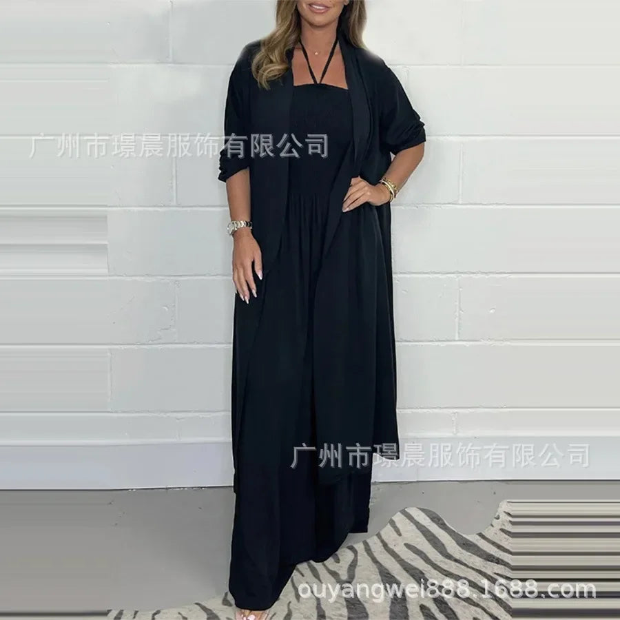 Women Commuter Jumpsuit Summer Solid Thin Outerwear Sexy Lace-Up Pleated Slim High Rise Wide Leg Pants Casual Vacation Party