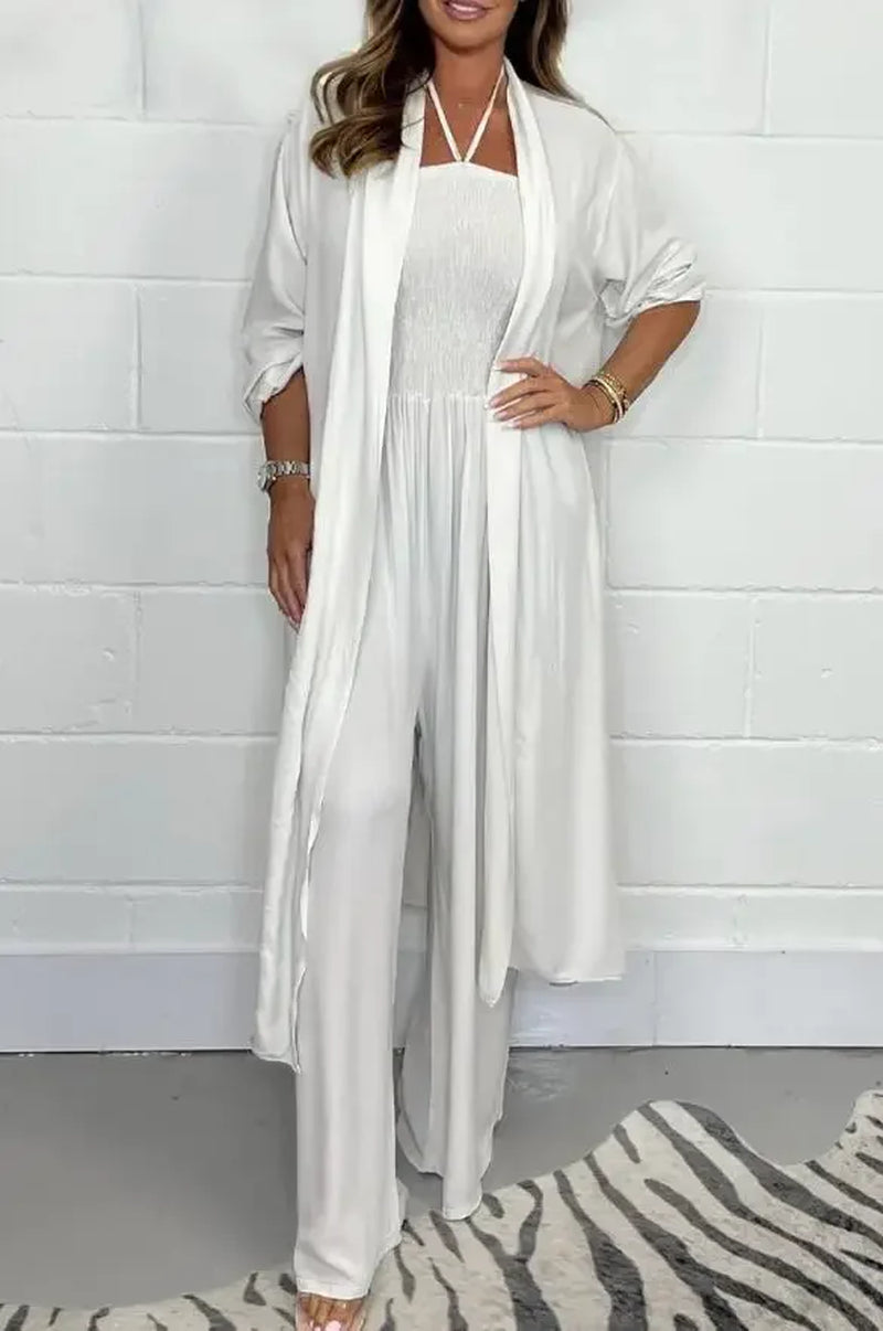 Women Commuter Jumpsuit Summer Solid Thin Outerwear Sexy Lace-Up Pleated Slim High Rise Wide Leg Pants Casual Vacation Party