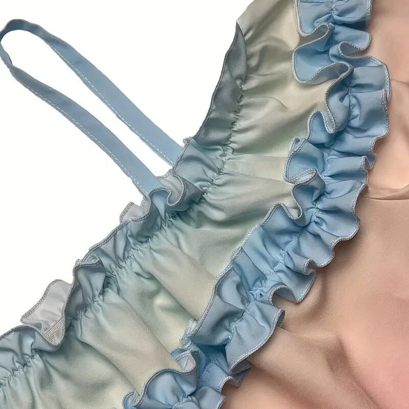 Ladies Summer Gradient Sexy Off-Shoulder Ruffle Long Sleeves