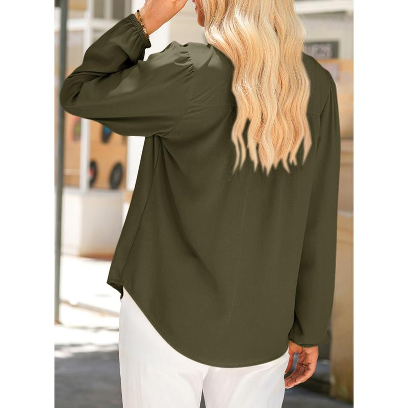 Dokotoo Womens Tops Blouses for Women Dressy Casual Button down Shirts V Neck Long Sleeve Shirts Business Work Blouses