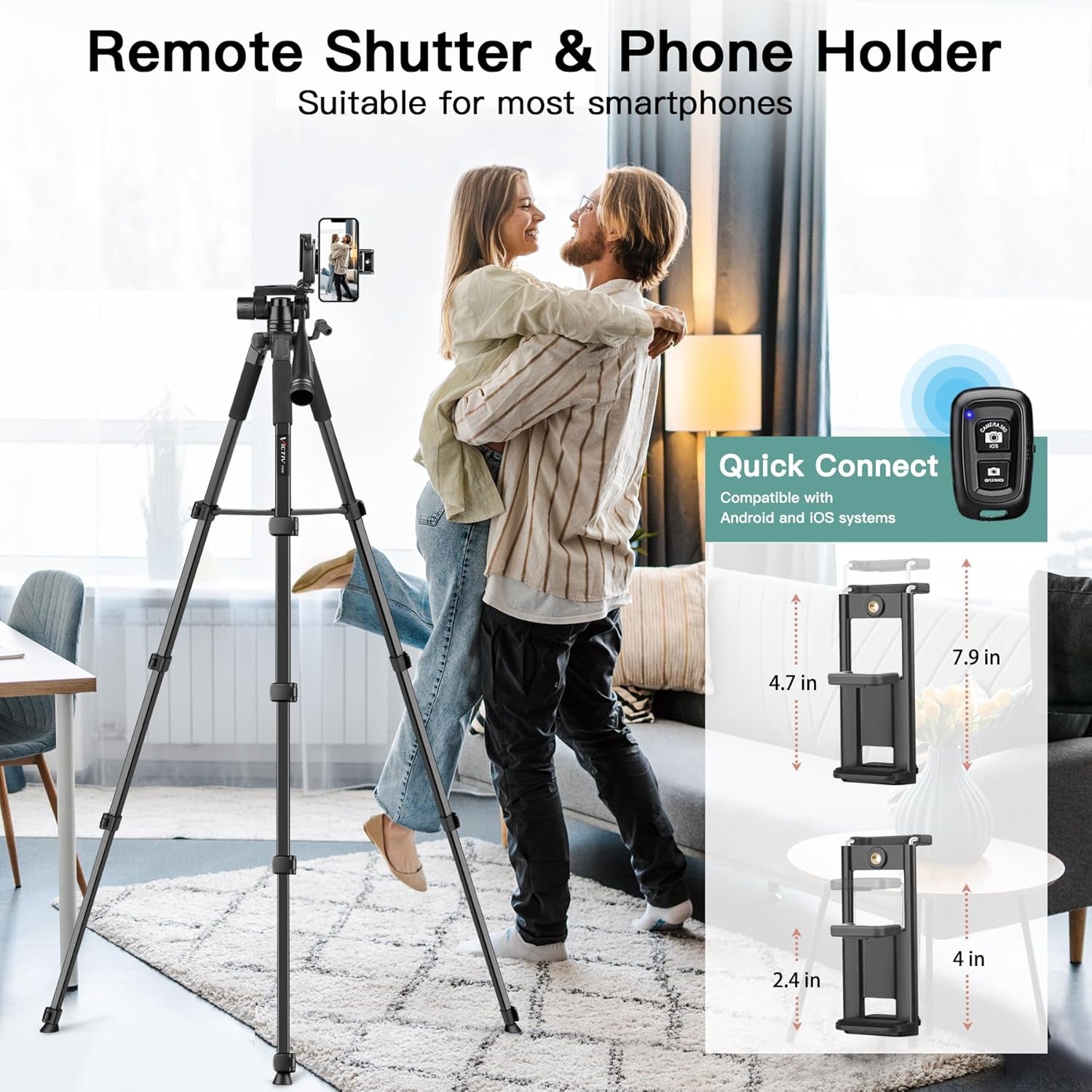 Victiv 68" Phone Tripod, Camera Tripod for Ipad Iphone Tablet with Remote and Holder, Lightweight and Compact Travel Tripod, Phone Stand for Video Recording Travel Photo Vlog Photography