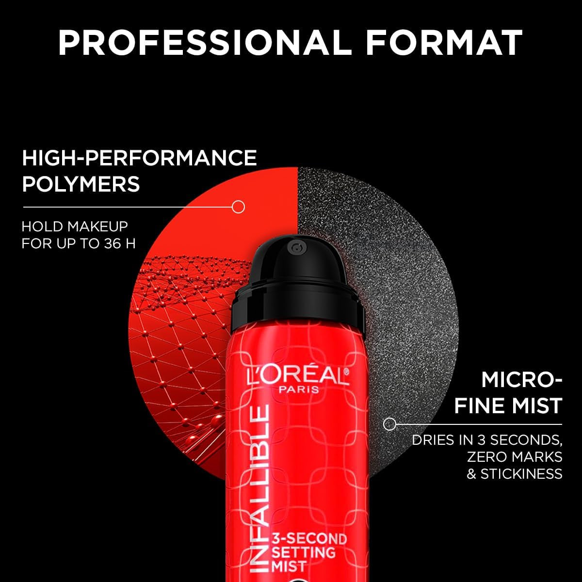 L’Oréal Paris Infallible 3-Second Makeup Setting Spray, Microfine Mist for up to 36H Wear, Lightweight, Transfer Proof, Waterproof, Dries in 3 Seconds, 75Ml