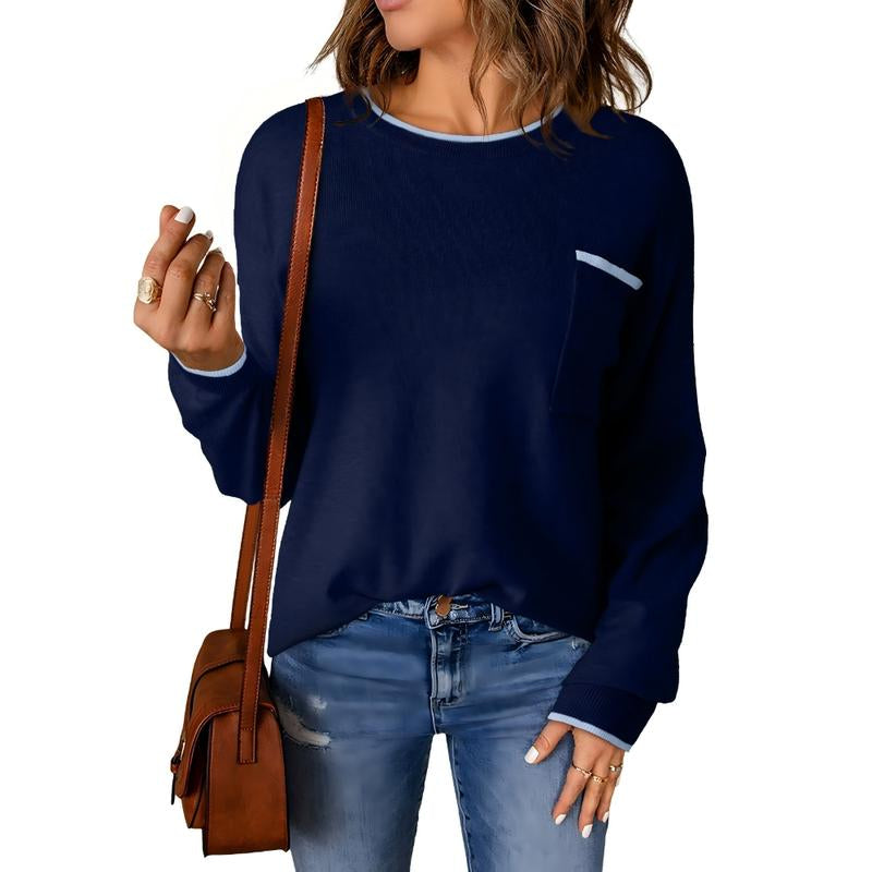Dokotoo Womens Clothing Crewneck Cuffed Long Sleeve Pocket Loose 2025 Fall Winter Fashion Knit Tops Pullover Sweaters