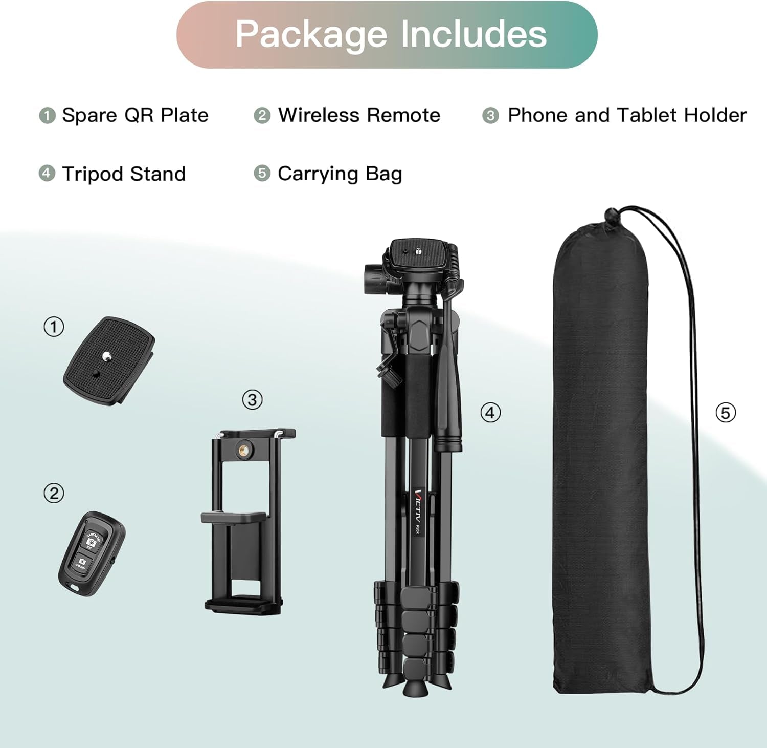 Victiv 68" Phone Tripod, Camera Tripod for Ipad Iphone Tablet with Remote and Holder, Lightweight and Compact Travel Tripod, Phone Stand for Video Recording Travel Photo Vlog Photography