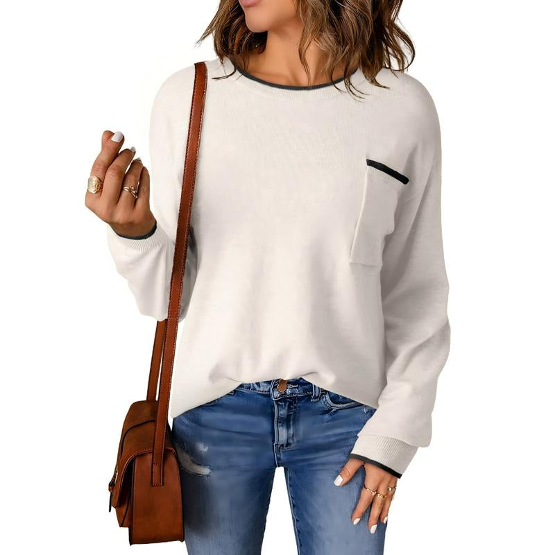 Dokotoo Womens Clothing Crewneck Cuffed Long Sleeve Pocket Loose 2025 Fall Winter Fashion Knit Tops Pullover Sweaters
