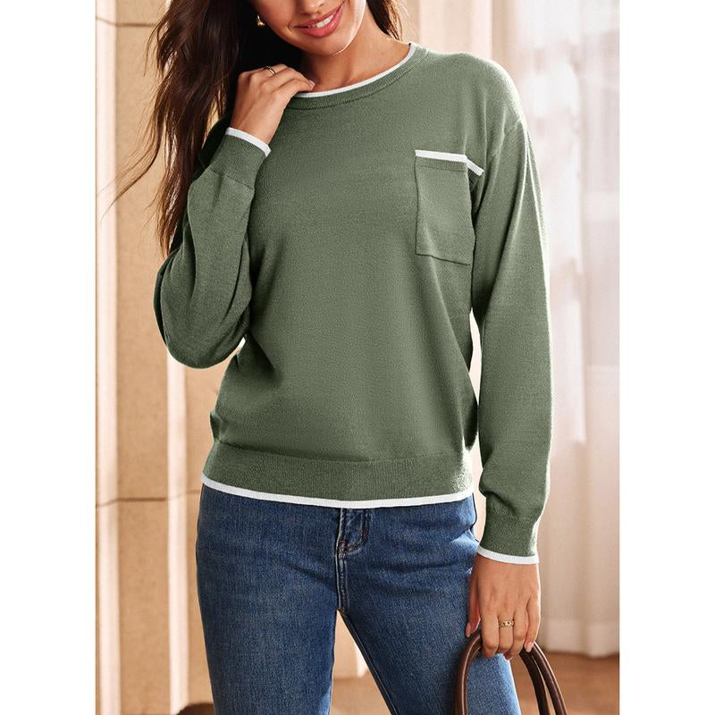 Dokotoo Womens Clothing Crewneck Cuffed Long Sleeve Pocket Loose 2025 Fall Winter Fashion Knit Tops Pullover Sweaters