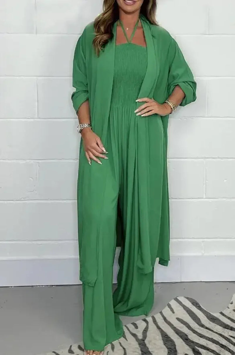 Women Commuter Jumpsuit Summer Solid Thin Outerwear Sexy Lace-Up Pleated Slim High Rise Wide Leg Pants Casual Vacation Party