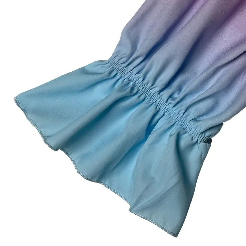 Ladies Summer Gradient Sexy Off-Shoulder Ruffle Long Sleeves