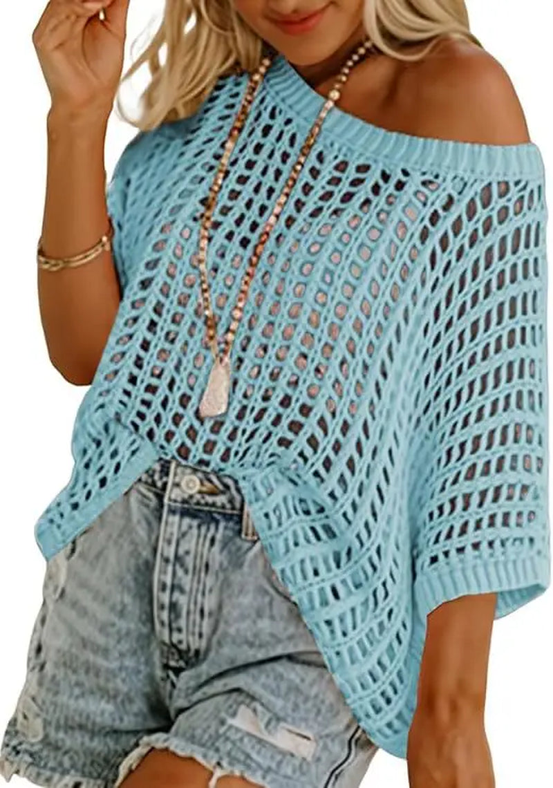Women'S V Neck Shirt Summer Scoop Neck Short Sleeve Sweatshirt Lace Crochet Hollow Out Tops Perspective Shirts for Women 2025