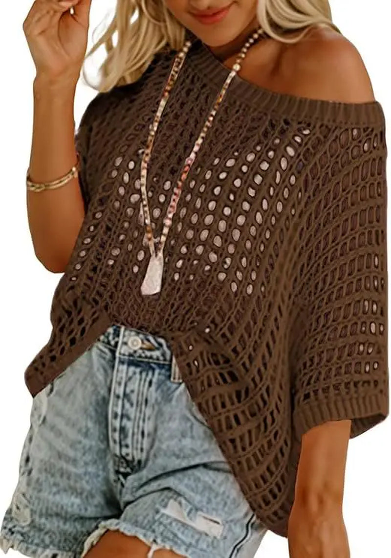 Women'S V Neck Shirt Summer Scoop Neck Short Sleeve Sweatshirt Lace Crochet Hollow Out Tops Perspective Shirts for Women 2025