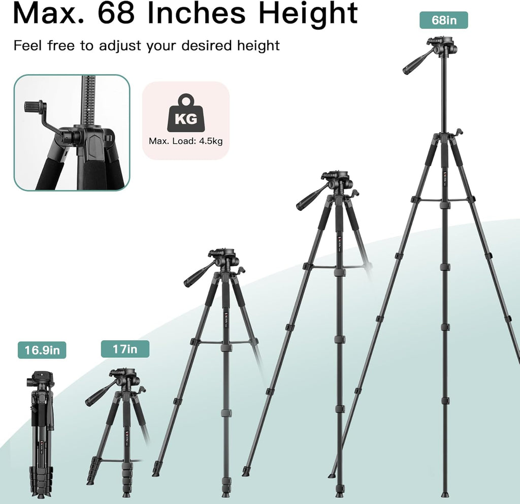 Victiv 68" Phone Tripod, Camera Tripod for Ipad Iphone Tablet with Remote and Holder, Lightweight and Compact Travel Tripod, Phone Stand for Video Recording Travel Photo Vlog Photography