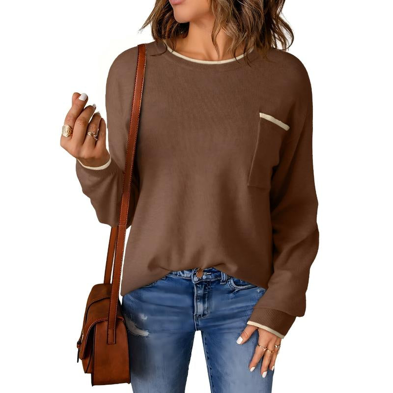 Dokotoo Womens Clothing Crewneck Cuffed Long Sleeve Pocket Loose 2025 Fall Winter Fashion Knit Tops Pullover Sweaters
