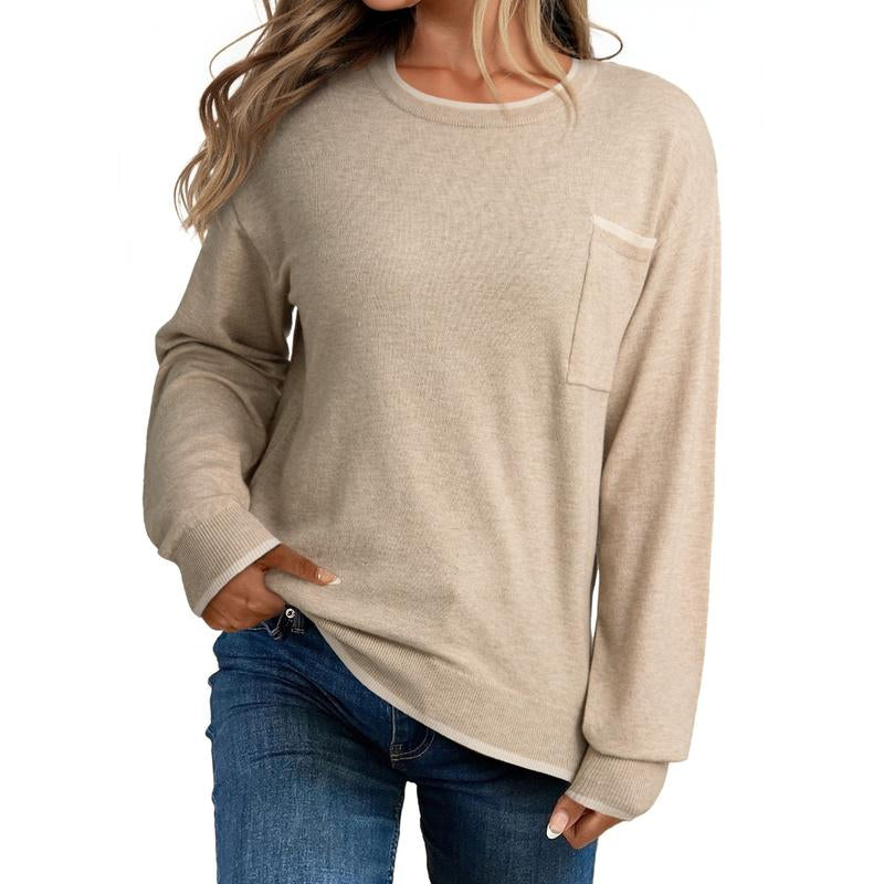 Dokotoo Womens Clothing Crewneck Cuffed Long Sleeve Pocket Loose 2025 Fall Winter Fashion Knit Tops Pullover Sweaters