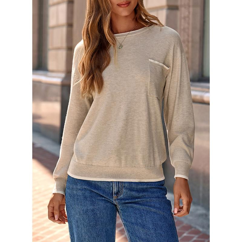 Dokotoo Womens Clothing Crewneck Cuffed Long Sleeve Pocket Loose 2025 Fall Winter Fashion Knit Tops Pullover Sweaters