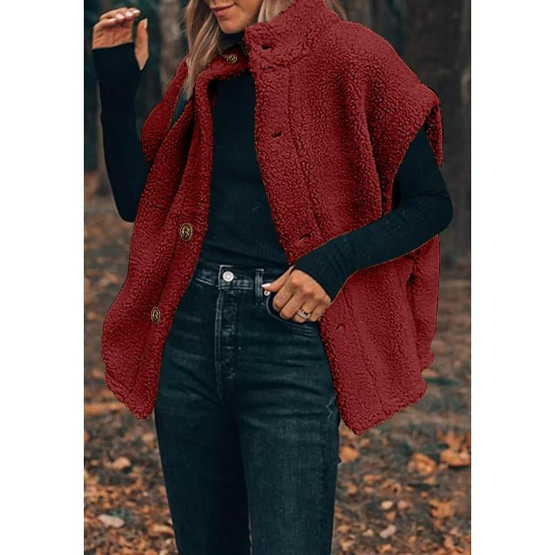 Ebifin Womens Fuzzy Fleece Vest Casual Oversized Warm Button down Sherpa Vest Jacket with Pockets