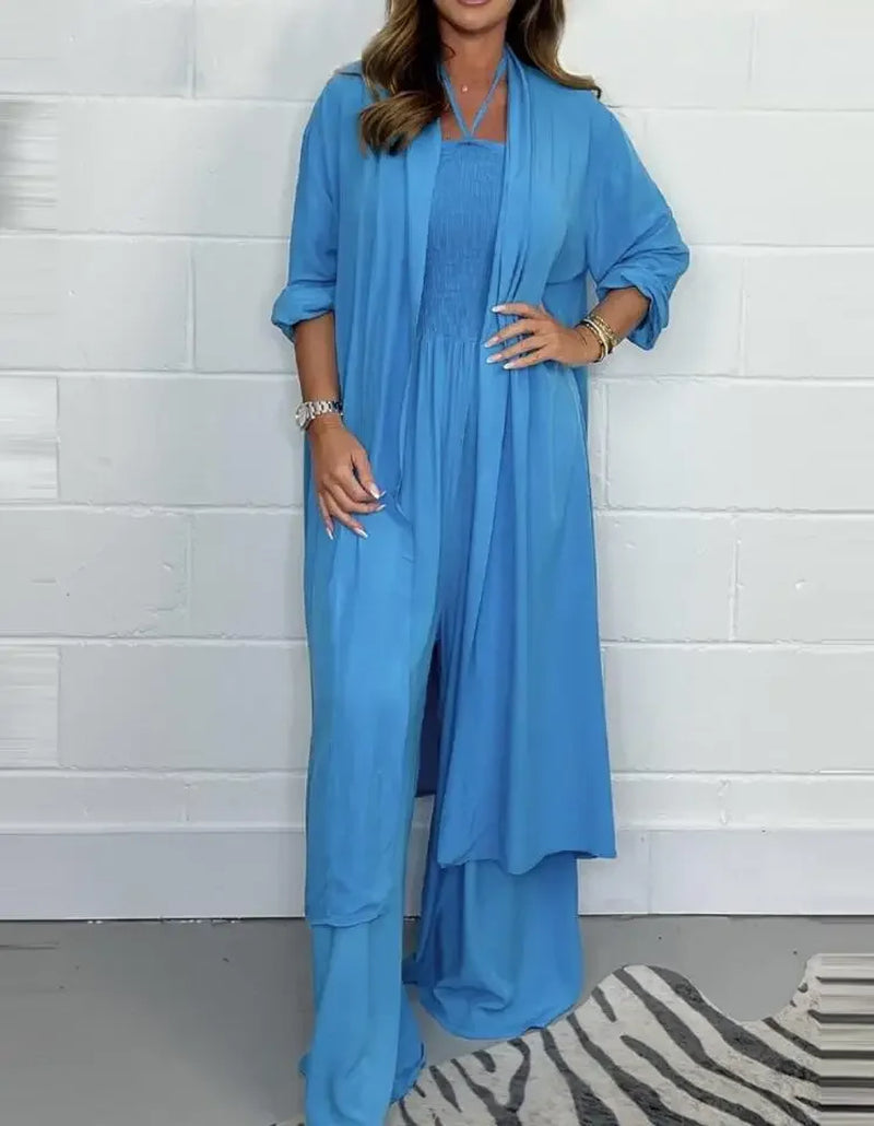 Women Commuter Jumpsuit Summer Solid Thin Outerwear Sexy Lace-Up Pleated Slim High Rise Wide Leg Pants Casual Vacation Party