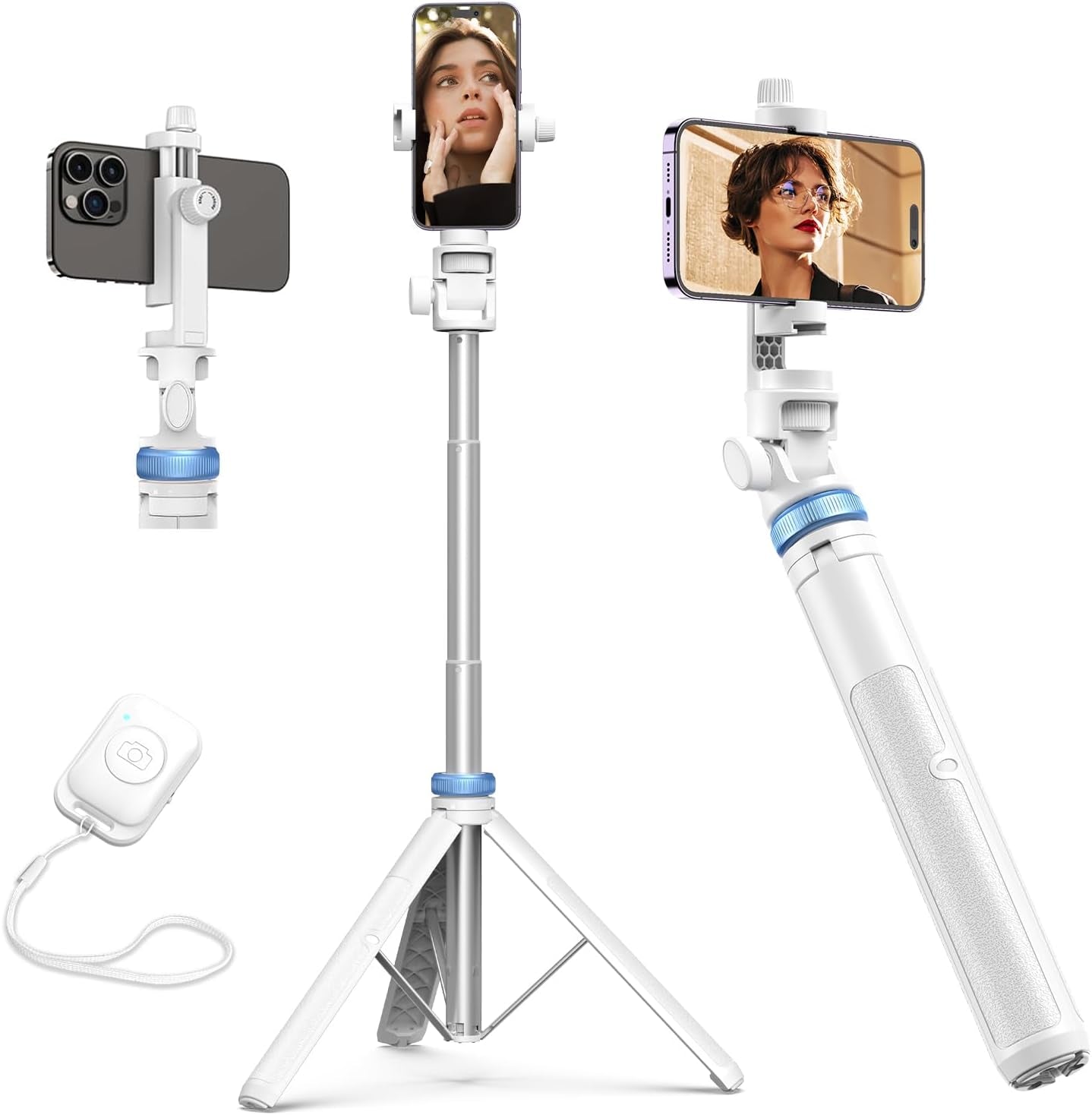 Kaiess 62" Phone Tripod & Selfie Stick, Extendable Photography Light Stand with Wireless Remote, Solidest, Portable, Lightweight, Compatible with Iphone/Android Phone