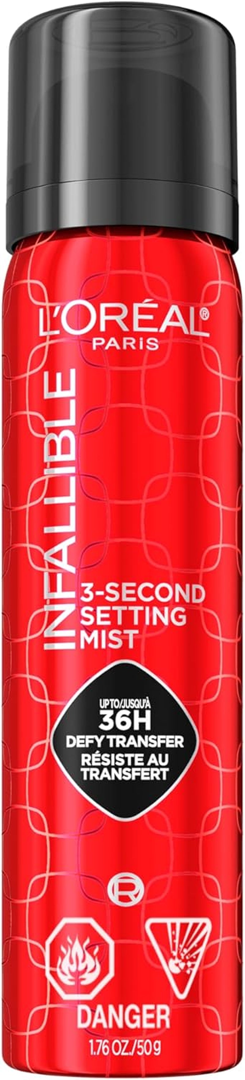 L’Oréal Paris Infallible 3-Second Makeup Setting Spray, Microfine Mist for up to 36H Wear, Lightweight, Transfer Proof, Waterproof, Dries in 3 Seconds, 75Ml