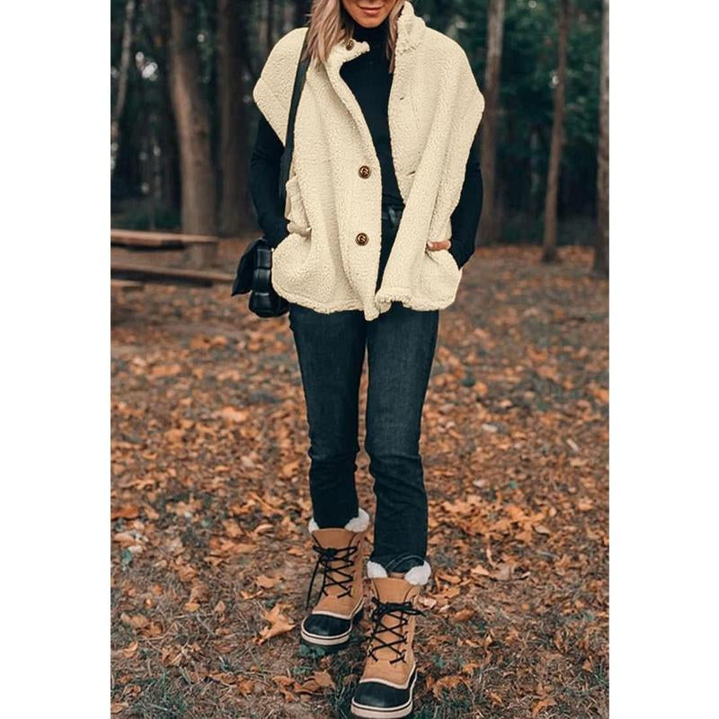 Ebifin Womens Fuzzy Fleece Vest Casual Oversized Warm Button down Sherpa Vest Jacket with Pockets