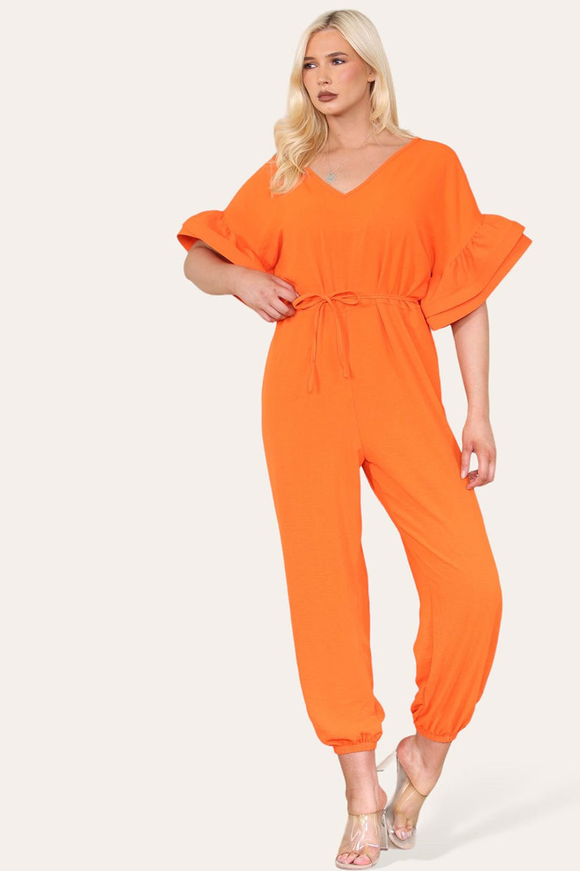 Women’s Casual Oversized Gold Button Pleated Frilled Ruffle Short Slee