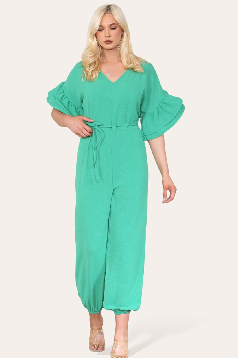 Women’s Casual Oversized Gold Button Pleated Frilled Ruffle Short Slee